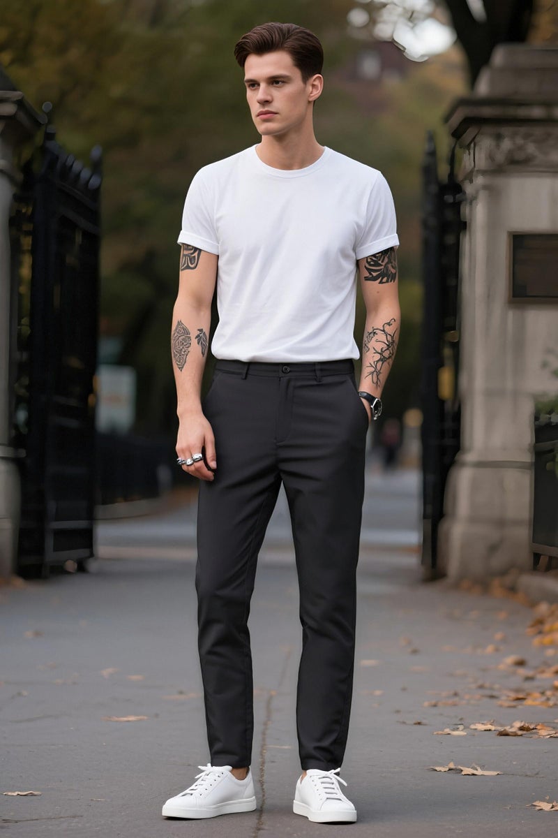 Plaid&Plain Men's Slim Fit Khaki Pants Men's Tapered Chino Pants 8801Black 38X28 - Image 5